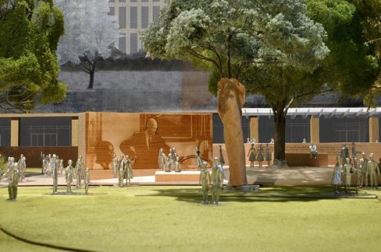 A rendering detailing the stone bas relief of President Eisenhower.