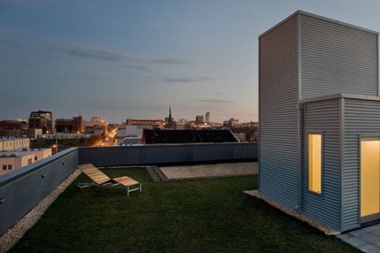 The green roof of the Skypark condos.