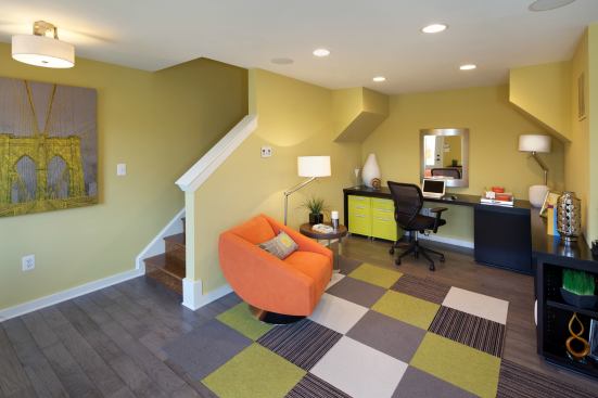 In these attached townhomes just outside Washington, D.C., the entry level is shared by a garage and home office space to give commuters the option to work from home. Project: Boulevard at Brambleton, Brambleton, Va.; Architect: KTGY Architecture, Irvine, Calif.; Builder: Winchester Homes, Bethesda, Md.