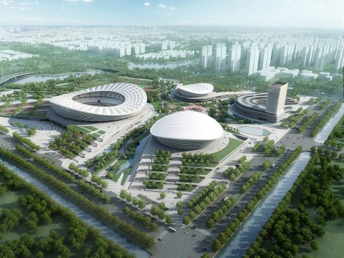 Suzhou Industrial Park Sport Center

Projektart: Internationaler Wettbewerb 2013 - 1. Preis

3 Stadiengebaeude: offenes Stadion, Gymnasium, Natatorium. Die Stadien sind auf erhoehte Sockel gestellt, zwischen denen Landschaftsbereiche und Wasserflaechen liegen. Von diesen aus werden die oeffentlichen Bereiche im Erdgeschoss erschlossen. Die von aussen zu den Stadien ansteigenden Flaechen sind mit fuer die Oeffentlichkeit zugaenglichen Sportfeldern belegt.

Entwurf: Meinhard von Gerkan und Nikolaus Goetze mit Magdalene Weiss 
Partner: Nikolaus Goetze
Assoziierter Partner: Magdalene Weiss
Projektleiter Wettbewerb: Sebastian Schmidt, Sui Jinying, Yan Lüji
 Projektleiter Ausführung: Lvji Yan

Bauherr: Suzhou Industrial Park Sports Industry Development Co., LTD.

BGF-Daten: 421.040 m²