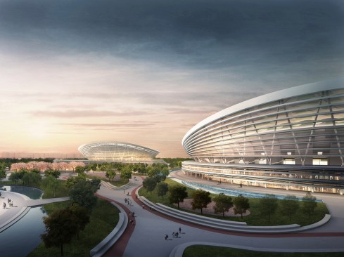 Suzhou Industrial Park Sport Center

Projektart: Internationaler Wettbewerb 2013 - 1. Preis

3 Stadiengebaeude: offenes Stadion, Gymnasium, Natatorium. Die Stadien sind auf erhoehte Sockel gestellt, zwischen denen Landschaftsbereiche und Wasserflaechen liegen. Von diesen aus werden die oeffentlichen Bereiche im Erdgeschoss erschlossen. Die von aussen zu den Stadien ansteigenden Flaechen sind mit fuer die Oeffentlichkeit zugaenglichen Sportfeldern belegt.

Entwurf: Meinhard von Gerkan und Nikolaus Goetze mit Magdalene Weiss 
Partner: Nikolaus Goetze
Assoziierter Partner: Magdalene Weiss
Projektleiter Wettbewerb: Sebastian Schmidt, Sui Jinying, Yan Lüji
 Projektleiter Ausführung: Lvji Yan

Bauherr: Suzhou Industrial Park Sports Industry Development Co., LTD.

BGF-Daten: 421.040 m²