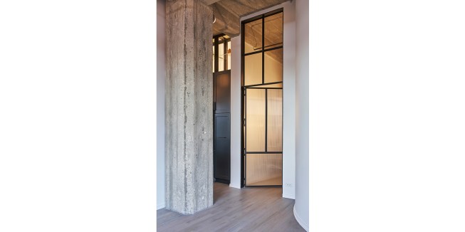 New custom steel and glass door (closed). 