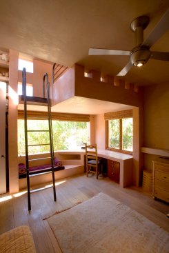 Mandeville Canyon modern home bedroom with a built-in loft bed