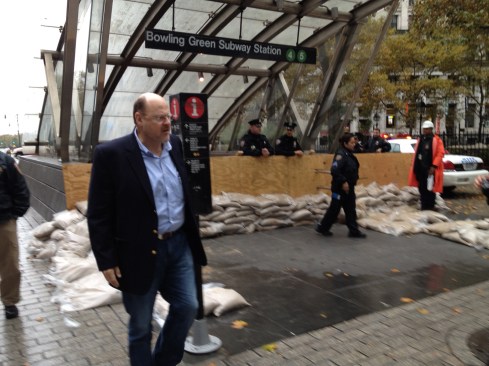 Preparations for Hurricane Sandy at the Bowling Green station in New York's MTA transit system, October 2012