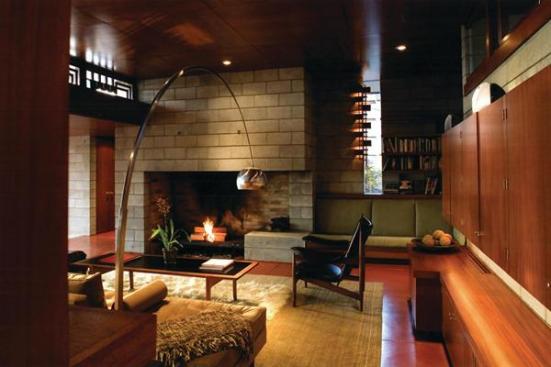 The contractor restored the entire structure of this 1959 Frank Lloyd Wright house. Architect Richard Williams chose period furnishings that respect the houses authority and powerful setting. 