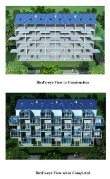 Fig. 9 Bird’s-eye View of the Building in Construction and when Completed