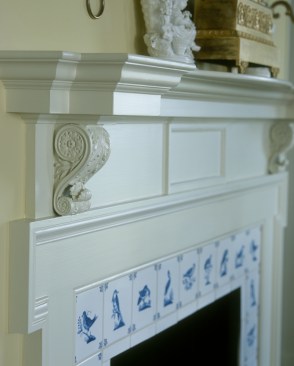 Detail at Living Room fireplace surround at Chadsworth Cottage