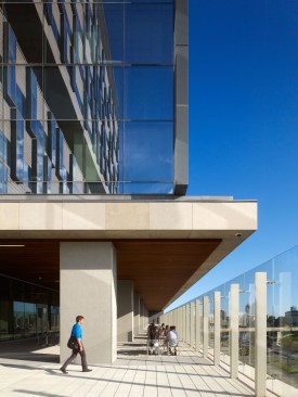 The west-facing terrace on the main floor provides access to the outdoors.