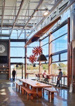 Large windows in the taproom offer unobstructed views of the farm.