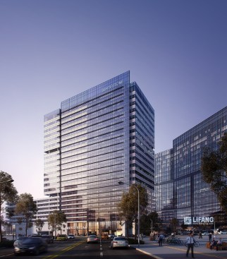 Night view of office building