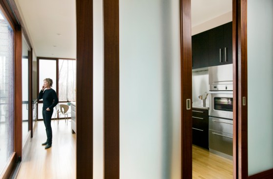 Detail view through translucent doors