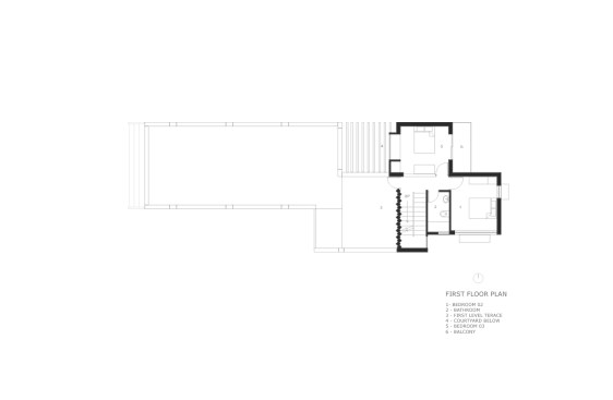 First floor plan showing the bedroom spaces on the private higher level