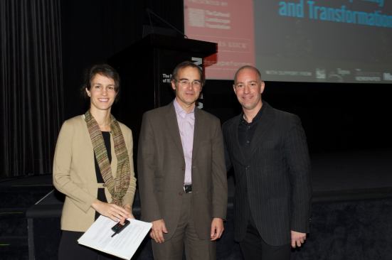 From left: Second Wave of Modernism conference co-curator Jane Amidon, Museum of Modern Art curator of architecture and design Barry Bargdoll, and conference co-curator Charles Birnbaum