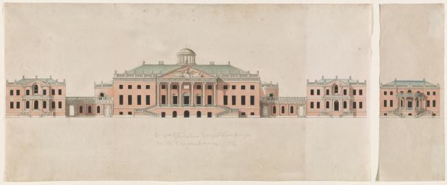 United States Capitol. Tortola scheme. Competition rendering of façade. Elevation. Design by William Thornton, 1793.