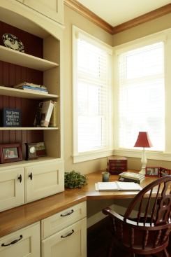 When space is tight, a built-in desk like this one packs a lot of utility into a little square footage, all while giving new meaning to having a corner office. Project: Taverse, South Haven, Mich.; Architect: Visbeen Architects, Chicago; Builder: David C. Bos Homes, Spring Lake, Mich.