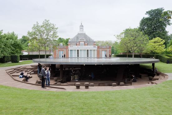The pavilion sits in Kensington Gardens, beside the Serpentine Gallery