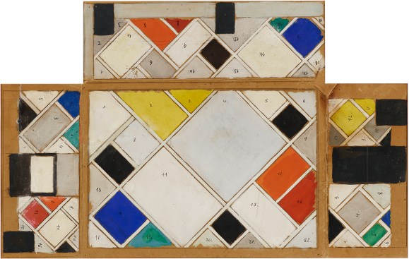 Theo Van Doesburg, Color design for ceiling and three walls
for the Café de l'Aubette Ciné-dancing wall painting in Strasbourg, 1926-1927
gouache on paperboard, 43 x 74.5 cm (16.93 x 29.33 inches)