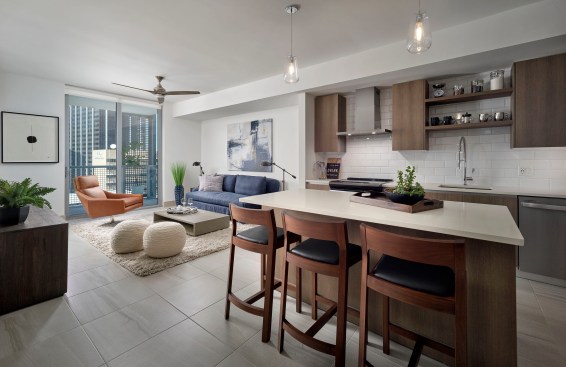 Residential units have tile flooring throughout, European-style kitchens cabinetry and bathroom fixtures, chef’s island and stainless steel appliances, including dual zone wine fridges.