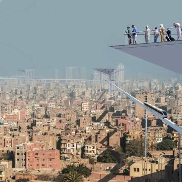 The chaotic city seen from the cultural pyramids