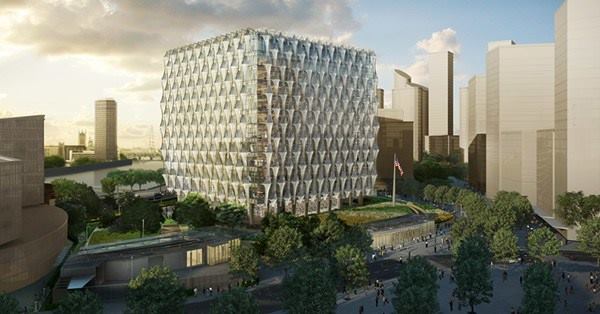 A rendering of the U.S. embassy in London, designed by KieranTimberlake