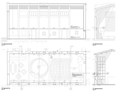 Lighting plan and sections through the Sanctuary.