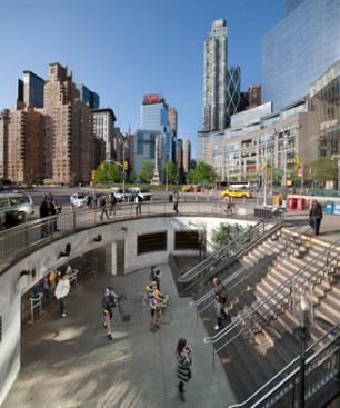 The+entrance+near+the+Trump+International+Hotel+%26+Tower+opens+to+the+street+level+by+stairs+and+an+elevator..