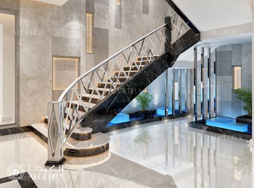 Staircase design with water features decor