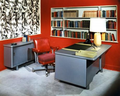 In 1953, Metal Office Furniture Co. (MOFC) expanded its color palette with Sunshine Styling, colors inspired by a company co-founder's trip to Arizona. MOFC changed its name to Steelcase in 1954.