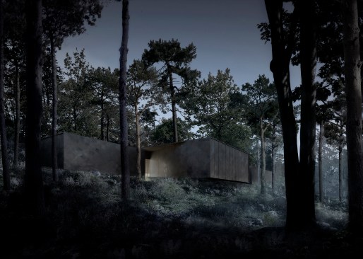 Thanks to the dynamic slat opening, the reception 
and exhibition building is open during the day while it then converts
into an enclosed and mysterious unit at night.