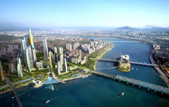 A view looking Northeast along the Han River.