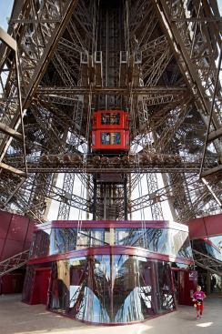 The north and west elevator shelters were rebuilt as part of the Eiffel Tower's first-floor renovation.
