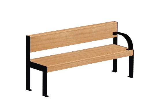 Bench 102. With curved metal armrest. 