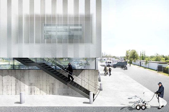 Detail of exterior stair and rainscreen.