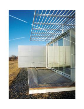 The building's west facade is interrupted by a series of projecting bays that house private offices, training rooms, and conference spaces. An ipe deck runs in front, providing outdoor space for employees. Glass guardrails prevent someone from stepping off the edge but don't interrupt sight lines.