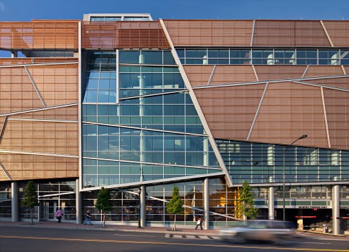 South elevation showing "quilted" metal pattern