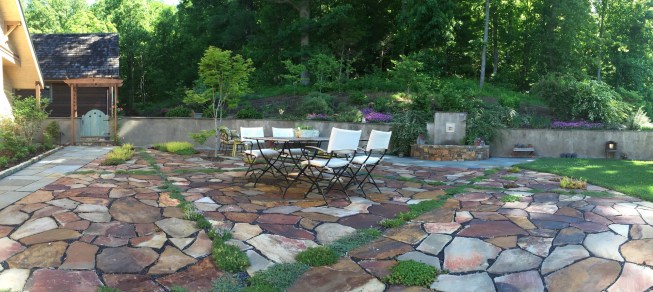 Inner courtyard backs into the hillside creating an outdoor room