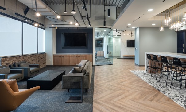 Finishes help to demarcate functions while avoiding a physical separation.