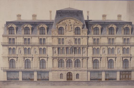 Union League Club, New York City (project). Drawing by architect Richard Morris Hunt, 1867.