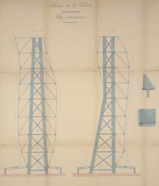 Statue of Liberty framework. Drawing by the office of  engineer Gustav Eiffel, circa 1881. Drawing for the iron framework of the Statue of Liberty sent from the office of the engineer Gustave Eiffel to the office of Richard Morris Hunt, designer of the Statue's pedestal.