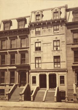 J. Q. A. Ward houses, 7 & 9 West 49th Street, New York City. Drawing by architect Richard Morris Hunt, 1868. For the famous sculptor, John Quincy Adams Ward.