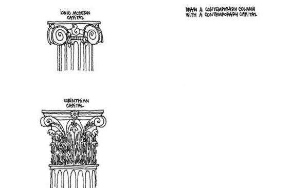 A sample spread from "Draw Me a House" features classic column types and room to draw your own.