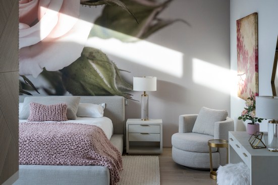 Serenity Indian Wells modern home luxury guest bedroom with floral design 