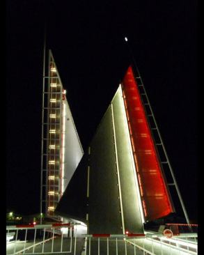 The bridge fully open and the switch from white to red light complete.
