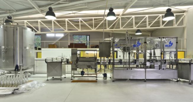 The bottling process takes place in a double-height section of the interior.