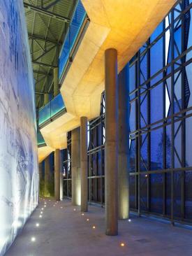 The steel fa?ade acts like "metal tulle," allowing views inside and outside, the architect says.