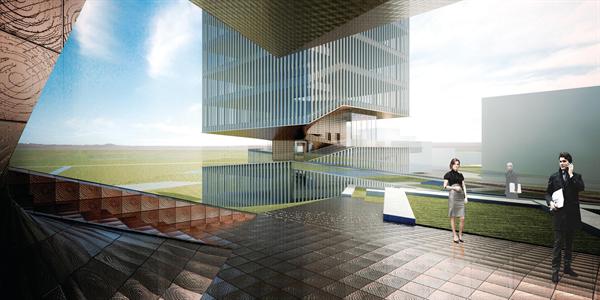 Located in Inner Mongolia, China, the Ordos 20+10 Office Complex takes advantage of the natural setting with a series of ramps that connect the buildings, terminating in viewing platforms cut out of the mass of each tower.