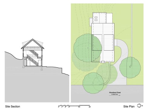 Site section and Site plan rendering of residence