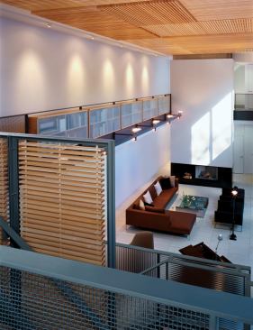 Architect: 
DeStefano and Partners, Chicago; 
Builder: Goldberg General Contracting, Chicago. The pale wood panels have variegated depths to increase interest and texture on the ceiling. 
Read more about the builder of this house and see more iamges of the project here.