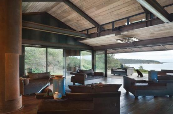 When not in use, the television lies flat against the ceiling. 