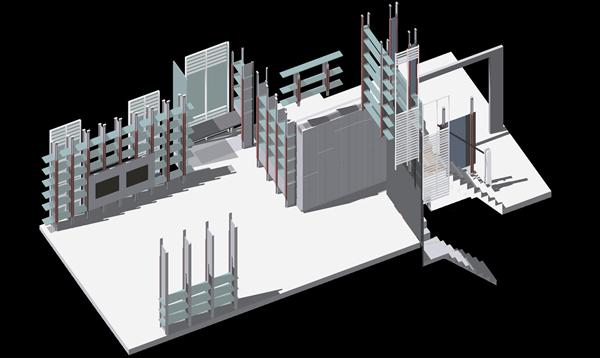 An axonometric view of the first floor. 